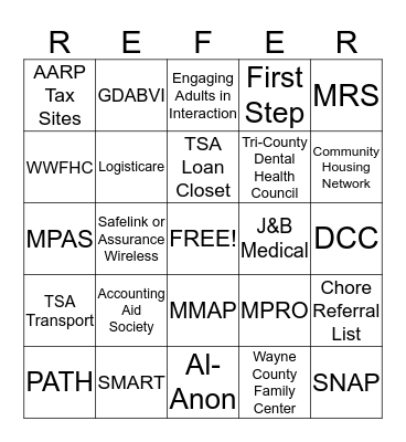 Referral Bingo Card