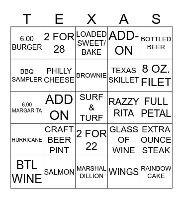 TEXAS BINGO Card