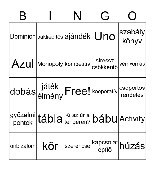 A titkos én bingó Bingo Card