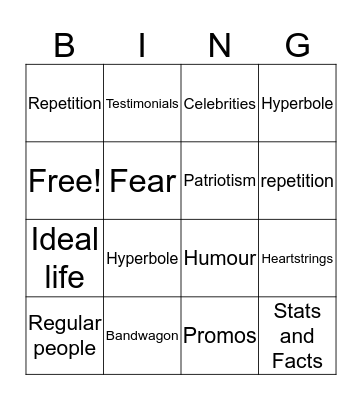 Advertising Techniques Bingo Card