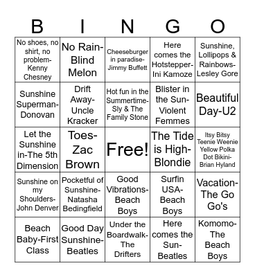 BB52 Beach Day! Bingo Card