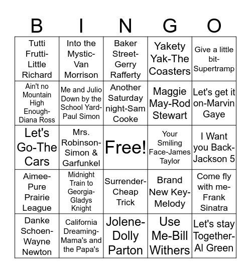 BB53 Shaken not Stirred 50's, 60's & 70's Bingo Card