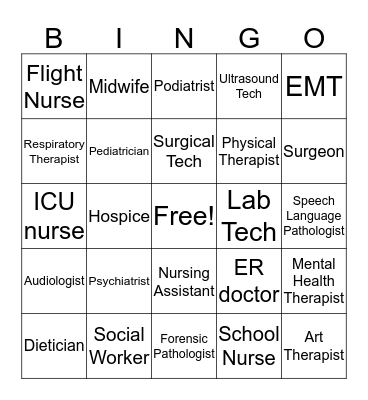 Health Careers Bingo Card