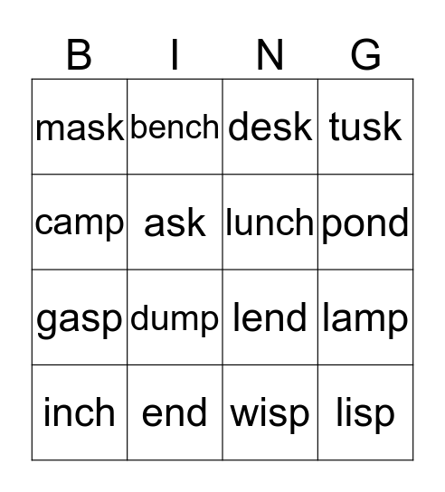 L2-13C Misc. Ending Blends Bingo Card
