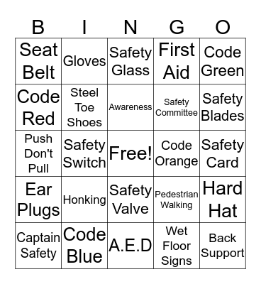 RCW Safety Bingo Card