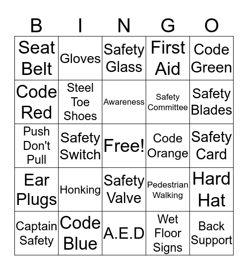 RCW Safety Bingo Card