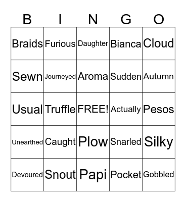 Vocabulary Word Bingo Card