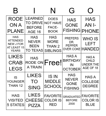FIND SOMEONE WHO....... Bingo Card