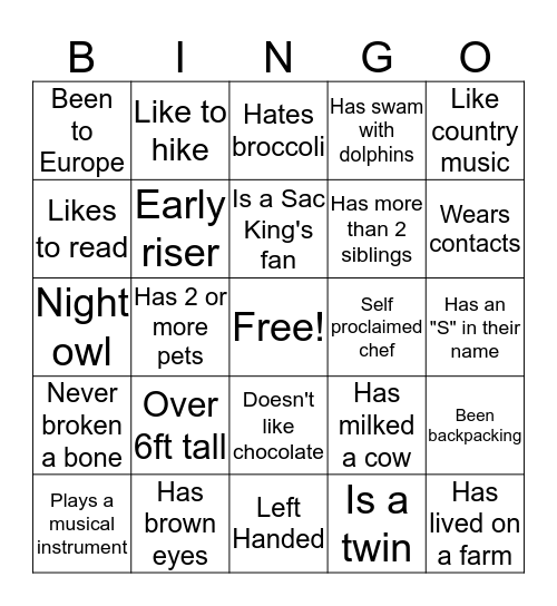 Let's Play BINGO! Bingo Card