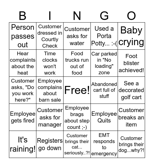 Barn Sale Bingo! Bingo Card