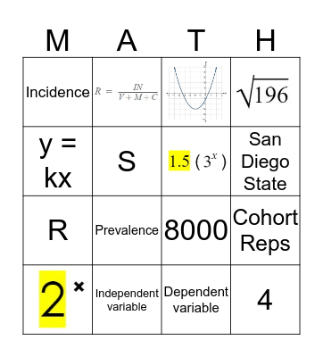 Math 1 Bingo!! Bingo Card