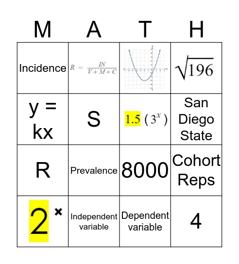 Math 1 Bingo!! Bingo Card