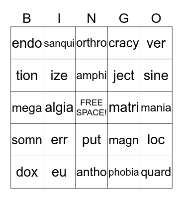 16 C Stems Bingo Card