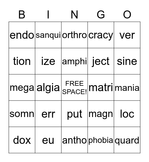 16 C Stems Bingo Card