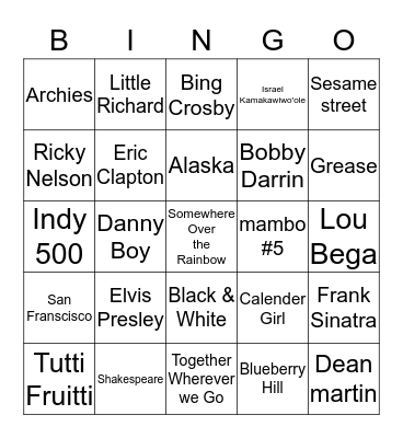 Game 10 July 2019 Bingo Card