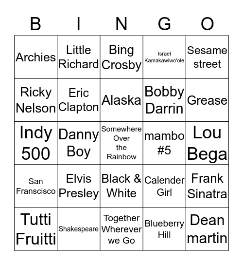 Game 10 July 2019 Bingo Card