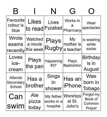 Happening #37 Bingo Card