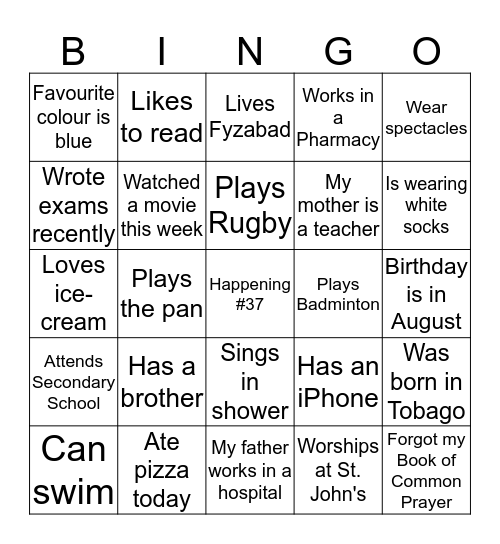Happening #37 Bingo Card