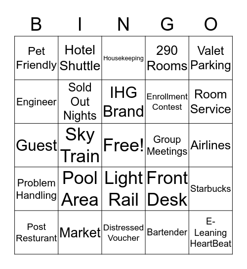 Crowne Plaza Phoenix Airport Bingo Card