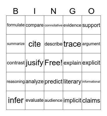 Academic Vocabulary Bingo Card