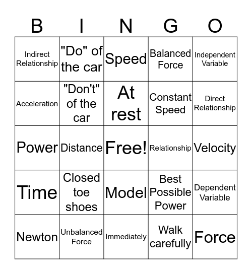 Vocabulary Bingo Card