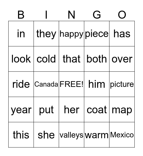 Lesson Our Neighbors in Mexico and Canada Bingo Card