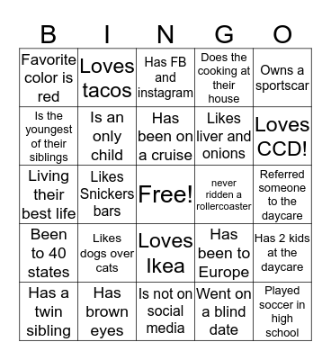 Get To Know the Parents! Bingo Card