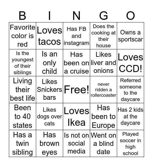 Get To Know the Parents! Bingo Card