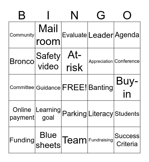 Bronco Bingo Card