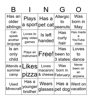 Human Bingo Card