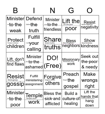 BING-DO! (Believe, Love, Do) Bingo Card