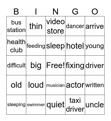 Vocabulary  Bingo Card