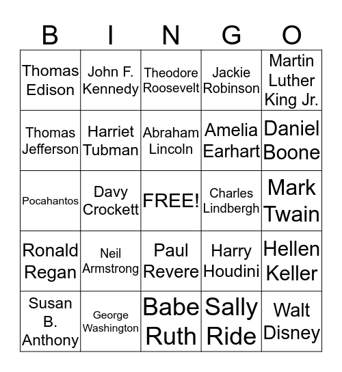 Famous American Bingo Card