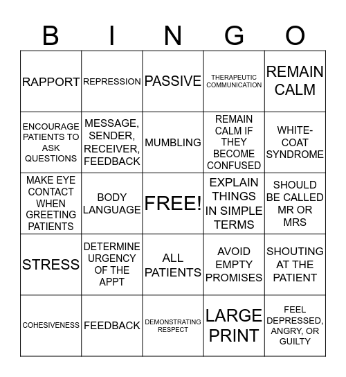 COMMUNICATION Bingo Card