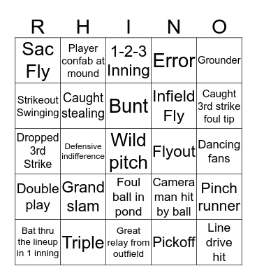 RHINOS BASEBALL BINGO Card