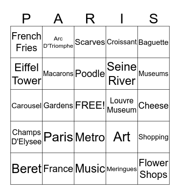 Emma's Paris Bingo! Bingo Card
