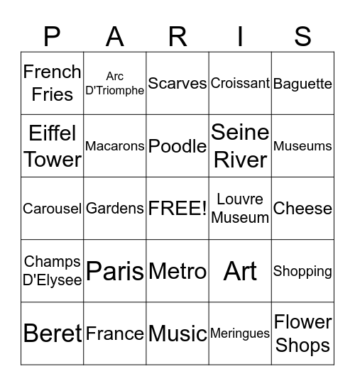 Emma's Paris Bingo! Bingo Card