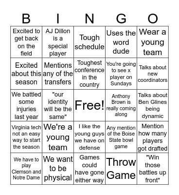 Steve Addazio ACC Kickoff Bingo Card