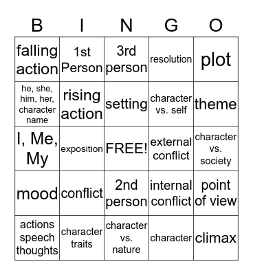 Story Elements Bingo Card