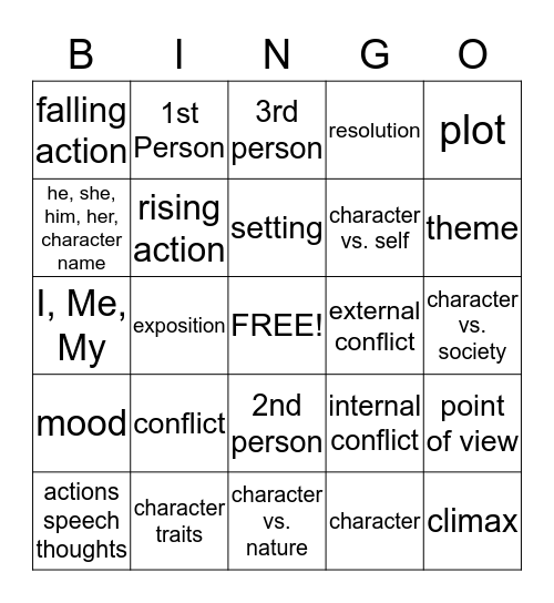 Story Elements Bingo Card