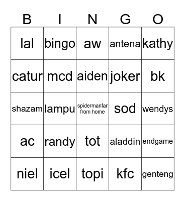 Untitled Bingo Card