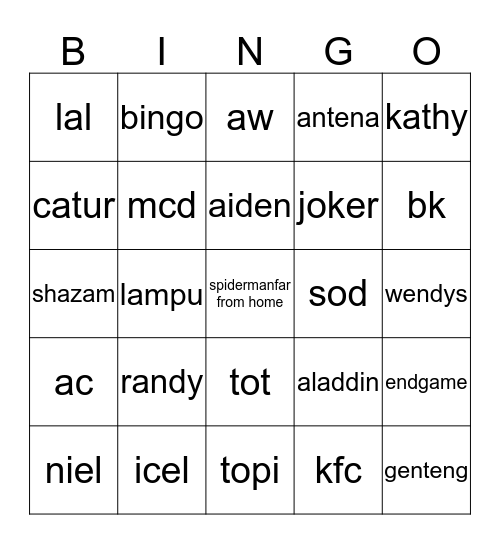 Untitled Bingo Card