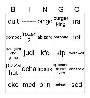 punya saka Bingo Card
