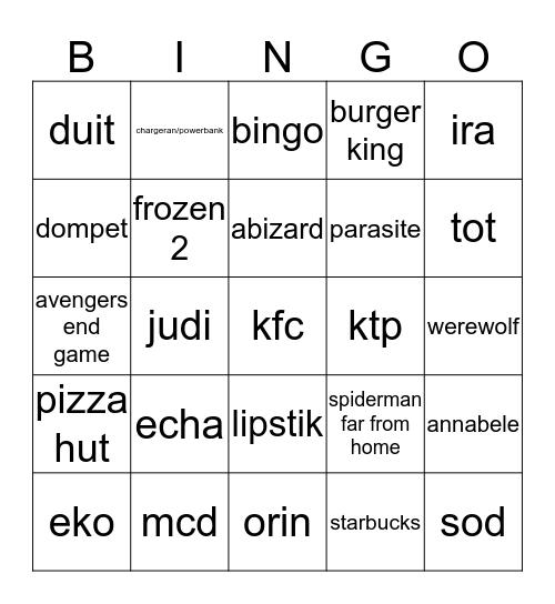 punya saka Bingo Card