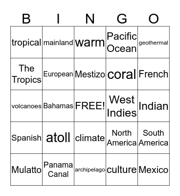 Central America Bingo Card