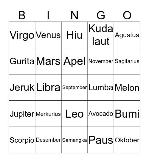 Untitled Bingo Card