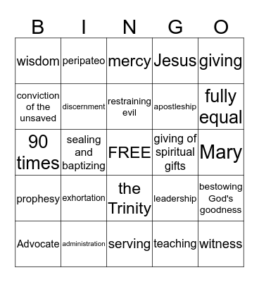 spirit bingo Card