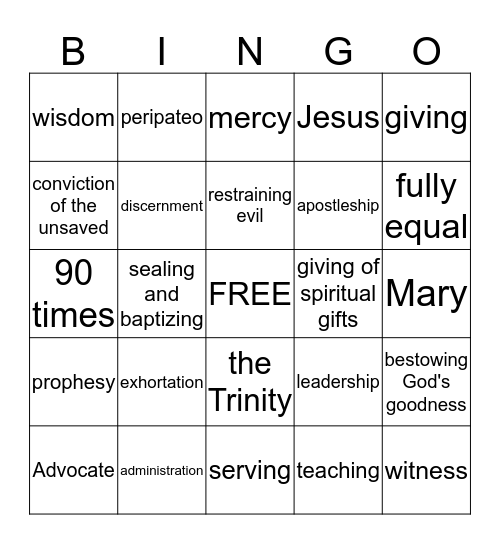 spirit bingo Card