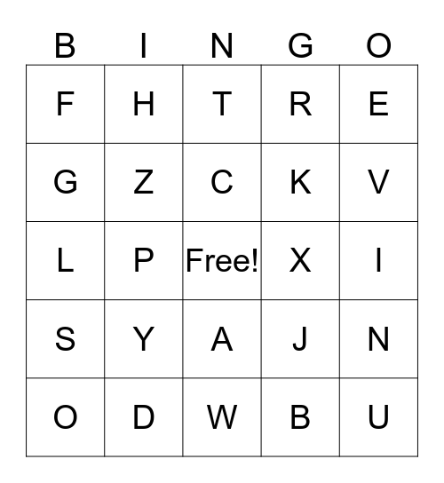 English Bingo! Bingo Card