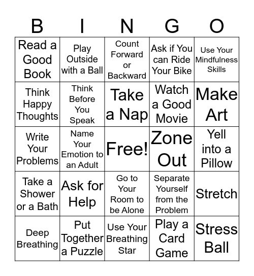 Coping Skills Bingo Card